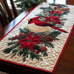 Two Cardinals with Winter Poinsettias Table Runner