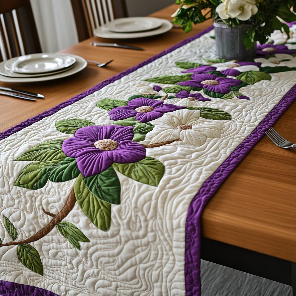 Purple Blooms with Violet Border Table Runner