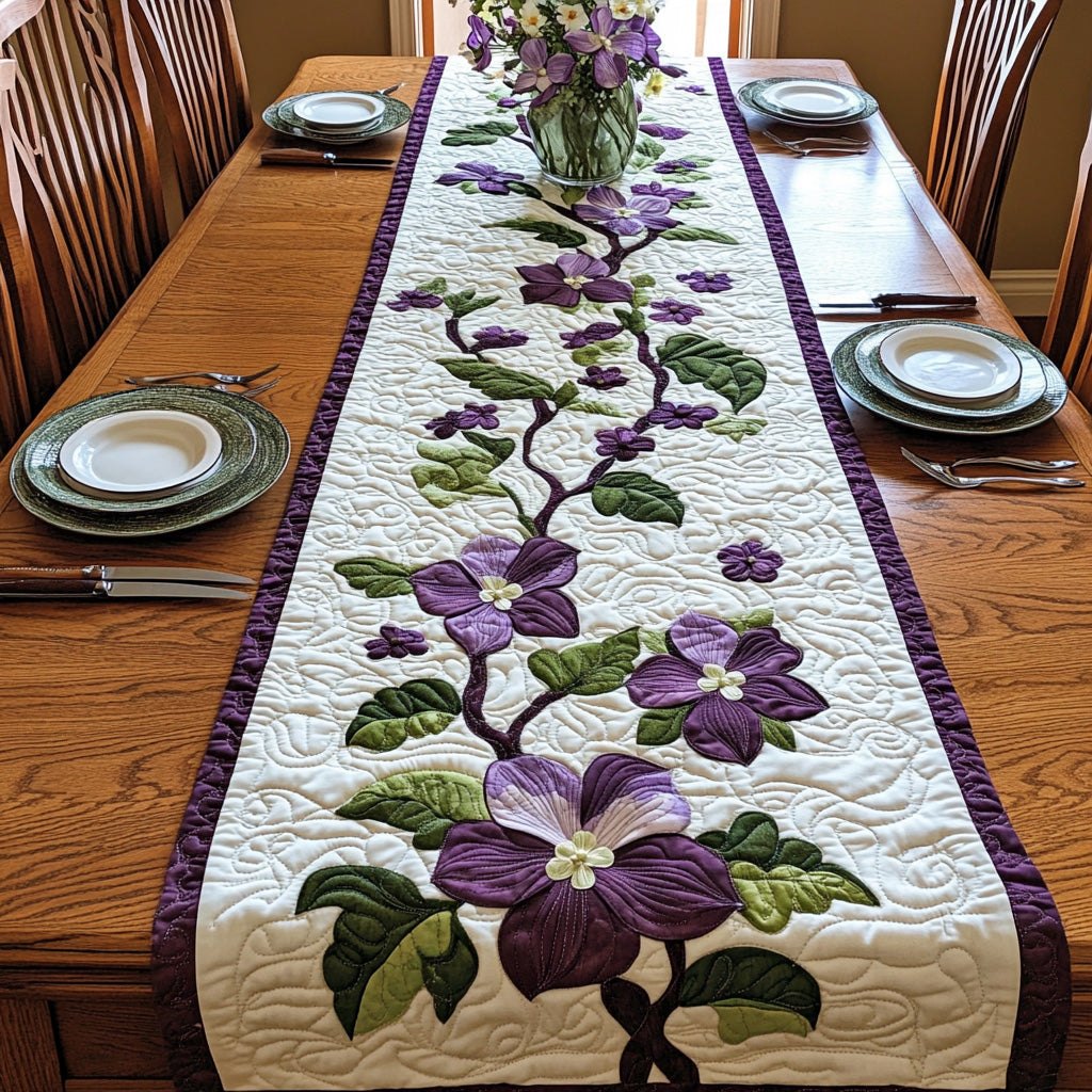 Purple Flowering Vine on Cream Table Runner