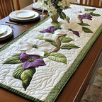 Big Purple Petals with Green Leaves Table Runner
