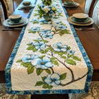 Blue Dogwood Flowers on Cream Table Runner