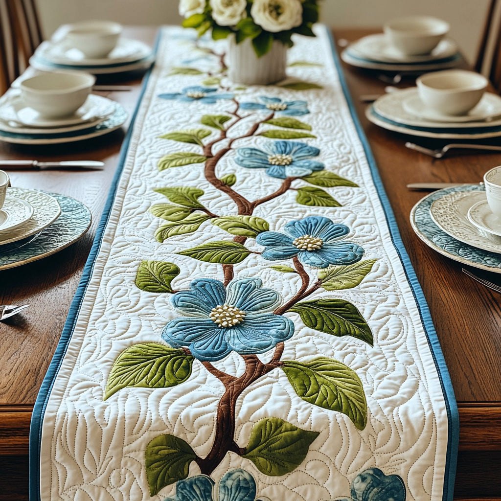 Blue Flower Vine with Sky Border Table Runner