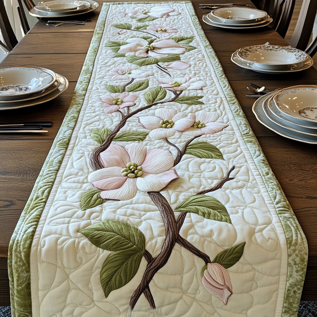 White Dogwood Bloom and Bud Table Runner