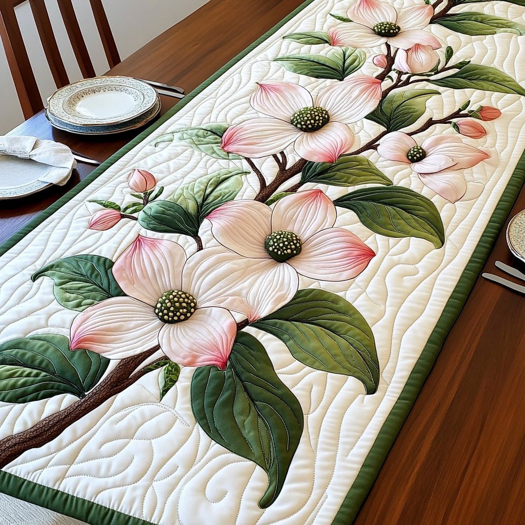 Blush Dogwood Flowers Close Up Table Runner