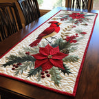 Cardinal on a Poinsettia Branch Table Runner