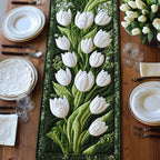 White Tulips with Deep Green Border Table Runner