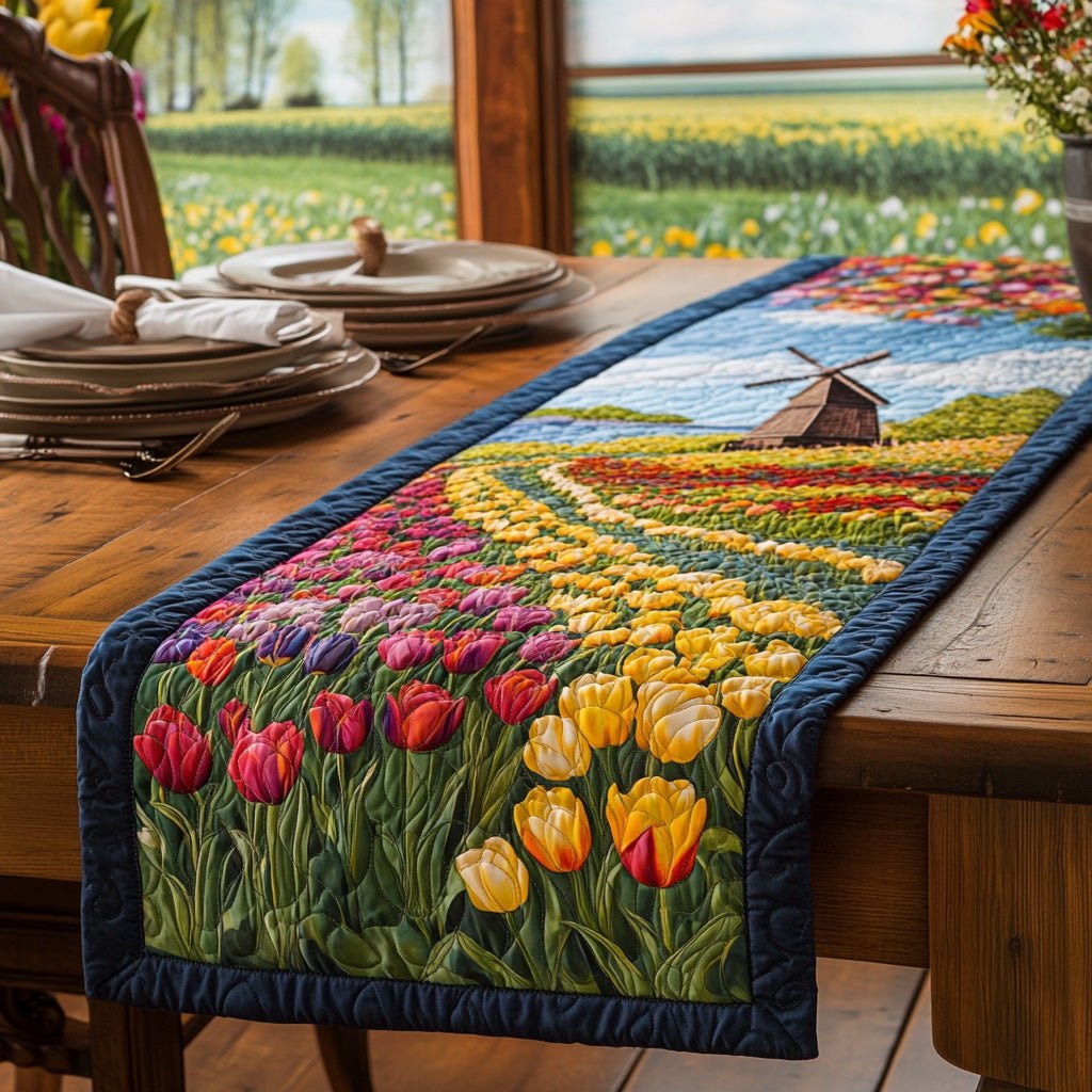 Tulip Fields Beside a Barn Table Runner