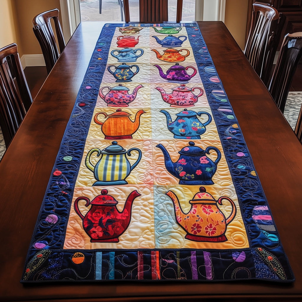 Teapot Grid in Bright Colors Table Runner