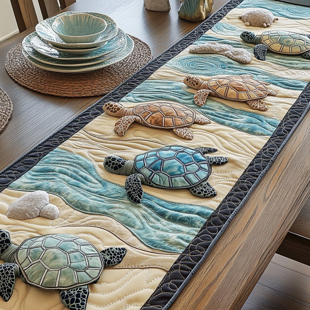 Turtles on Pale Blue Shore Table Runner