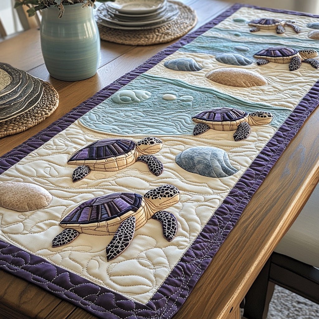 Purple Turtles with Lavender Border Table Runner