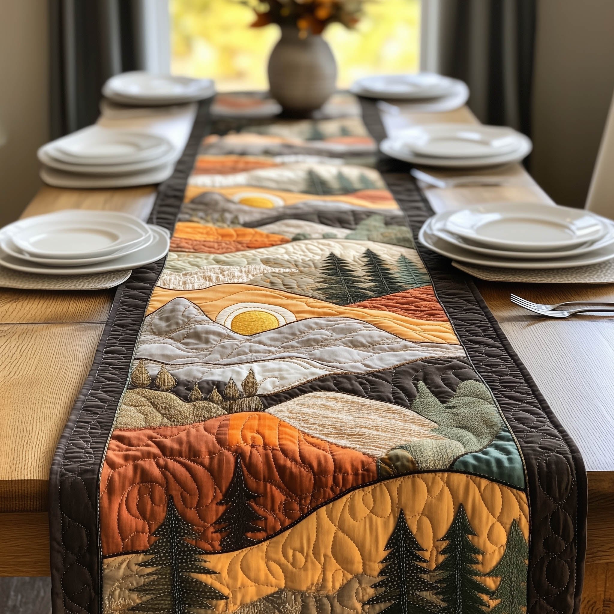 Sunrise Over Layered Orange Hills Table Runner