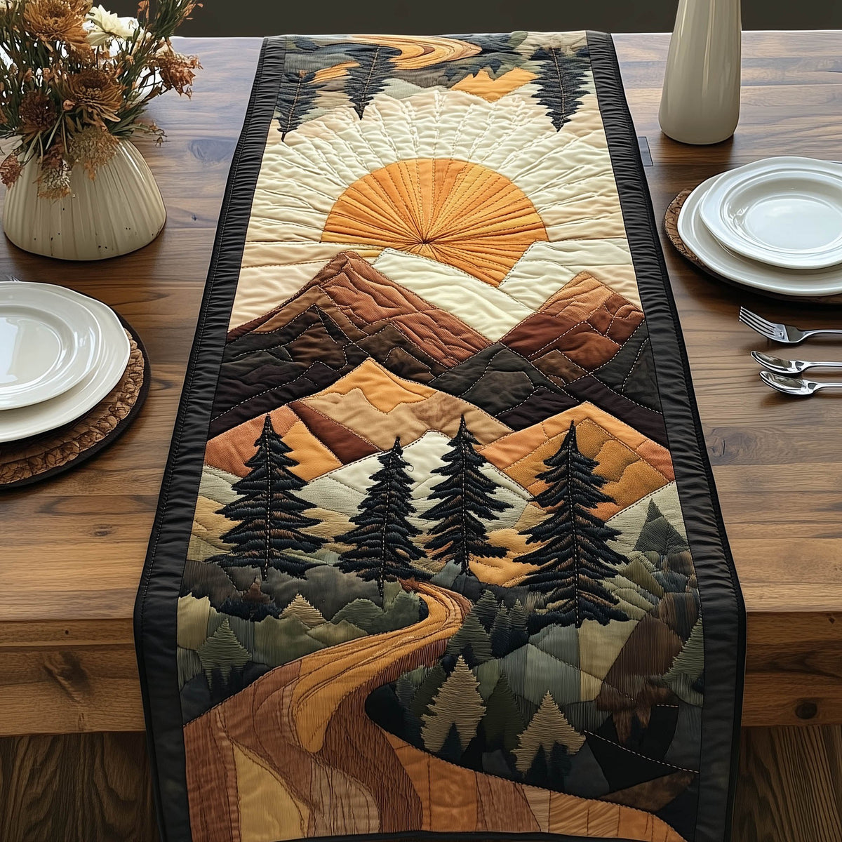 Winding Path Through Mountain Pines Table Runner