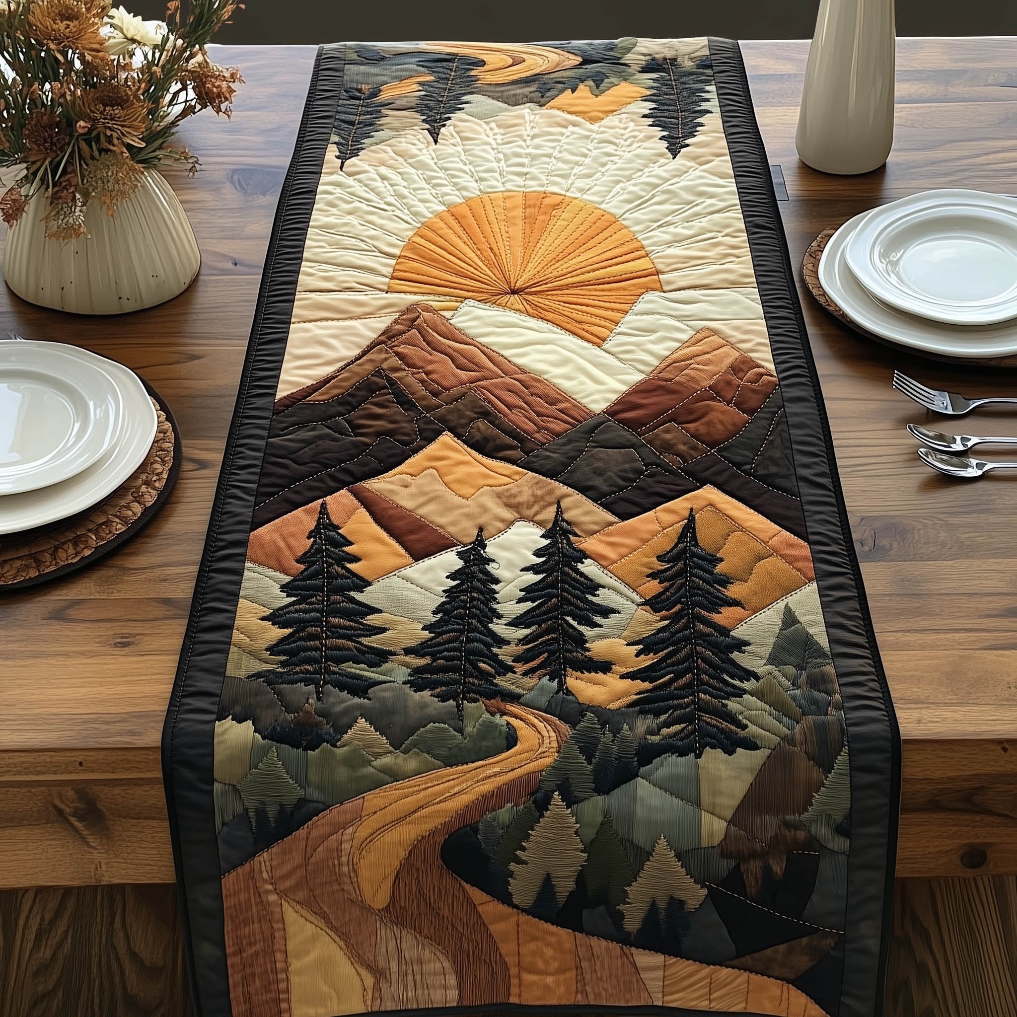 Winding Path Through Mountain Pines Table Runner