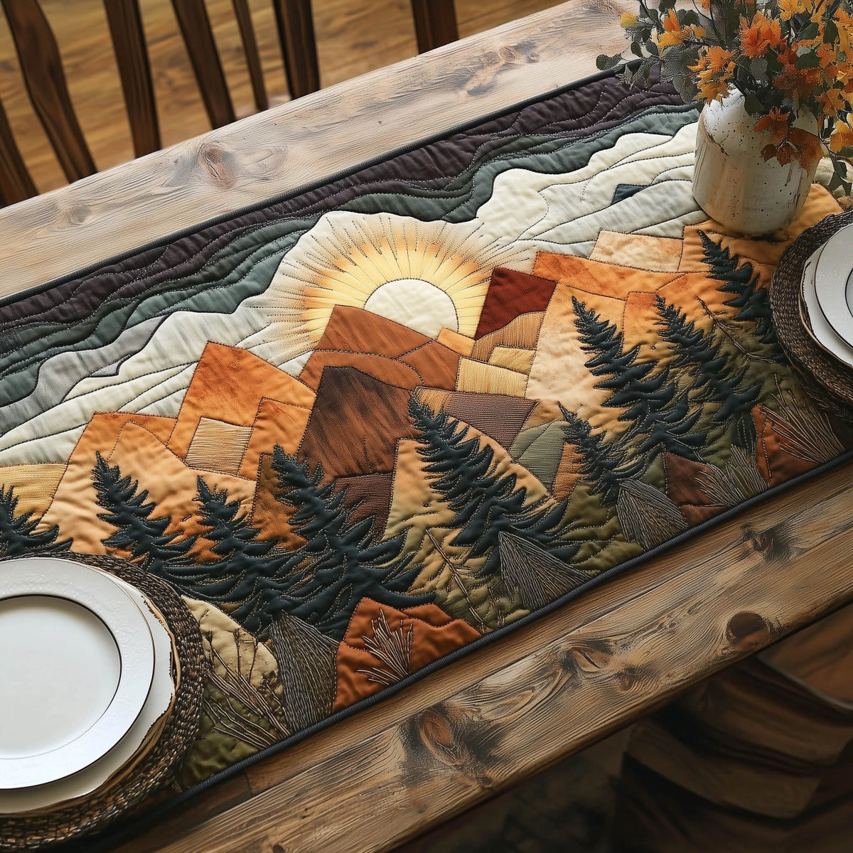 Patchwork Peaks with Rising Sun Table Runner