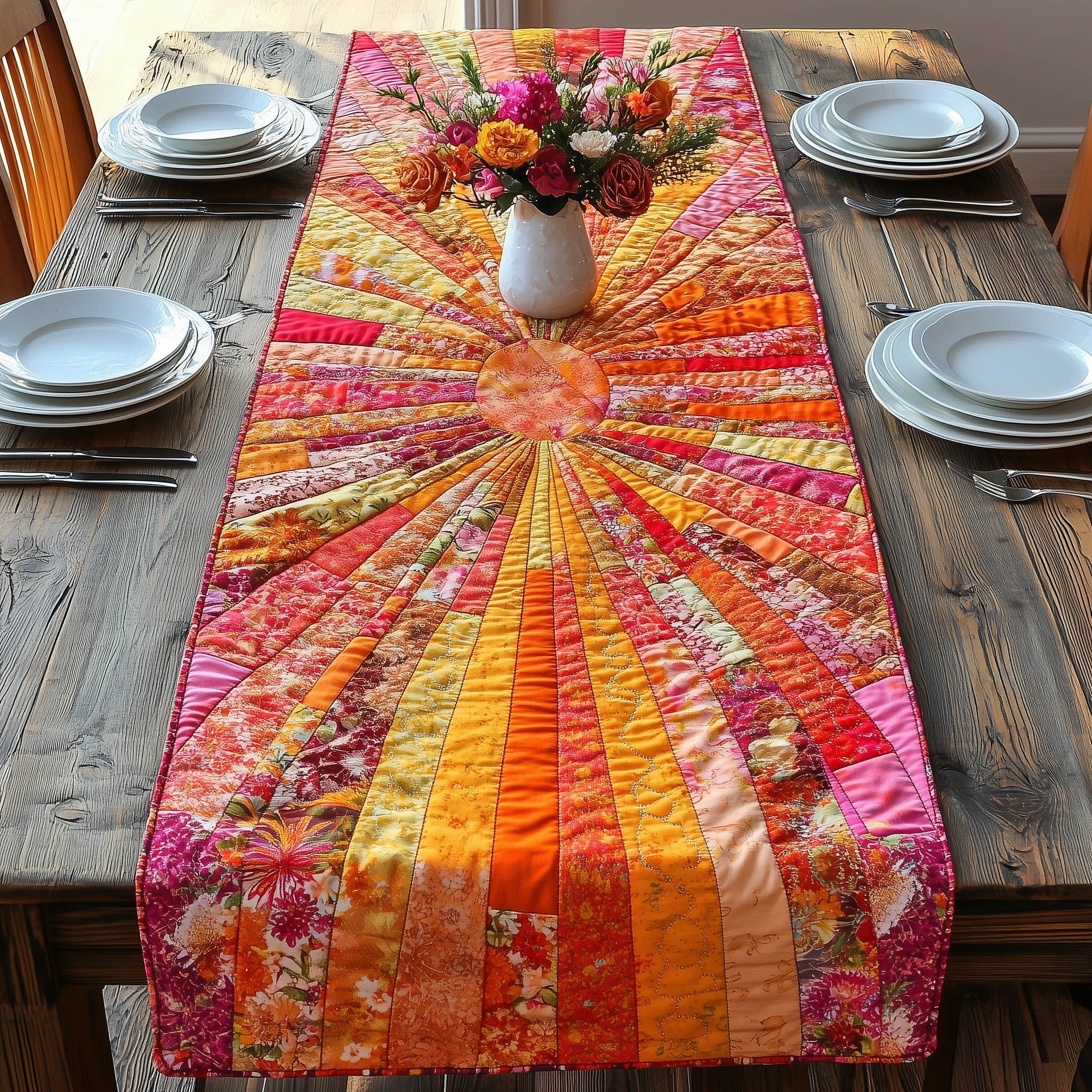 Sunburst Rays in Pink and Orange Table Runner