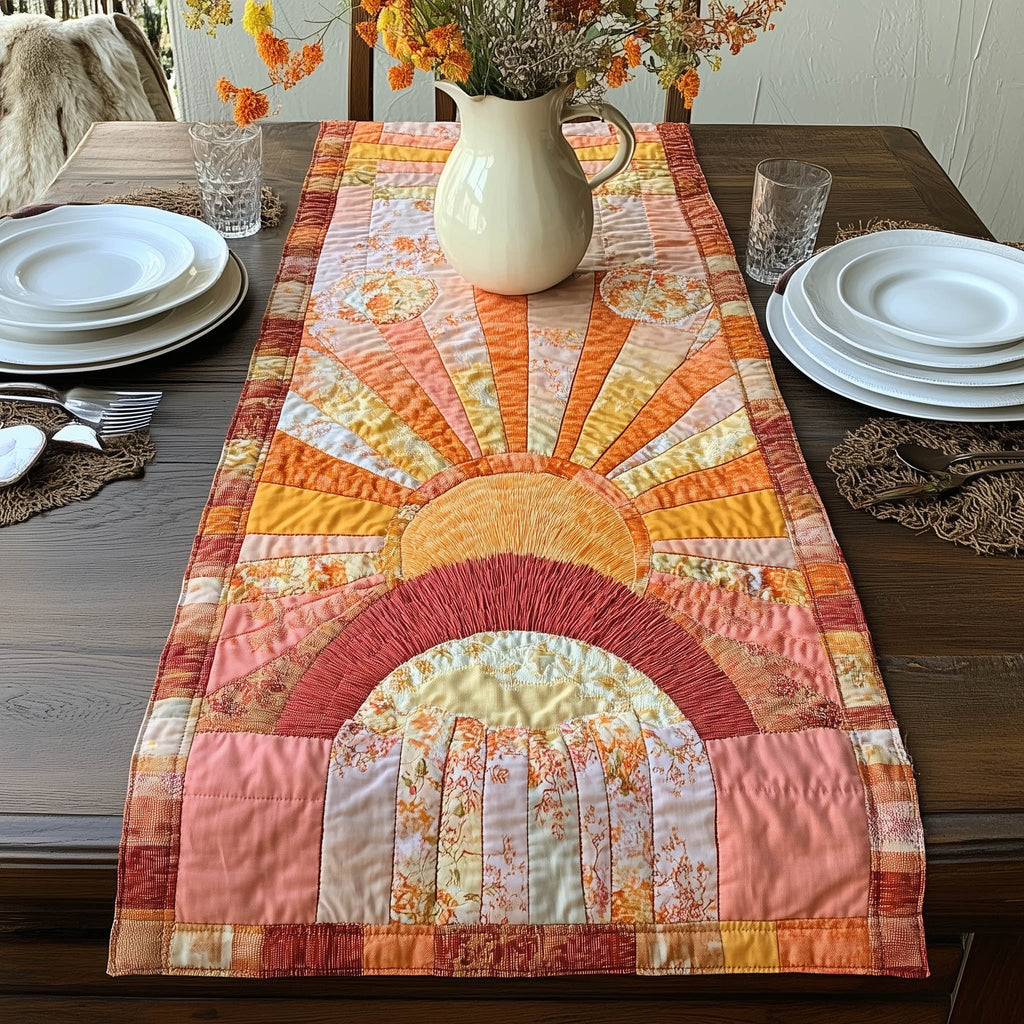 Orange Sun Arch on Pale Cream Table Runner