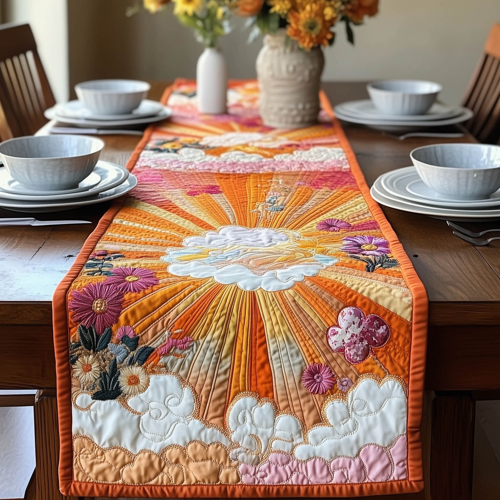 Sun Rays Above Clouds and Flowers Table Runner
