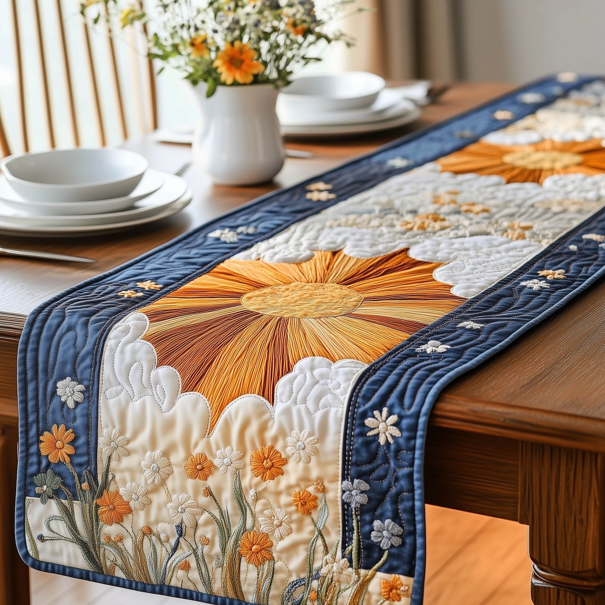 Golden Sun Above White Clouds Table Runner