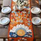 Sun and Clouds Over Blue Meadow Table Runner