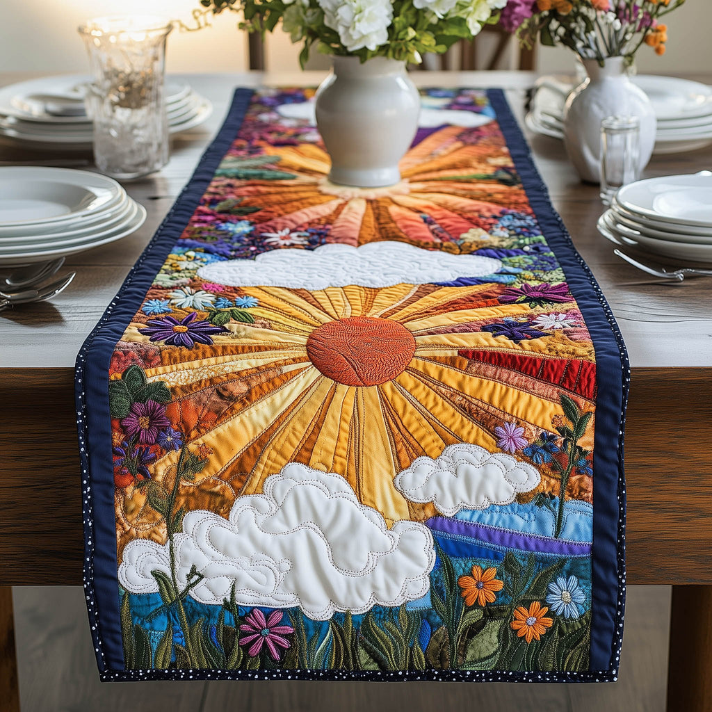 Sunburst Over Clouds and Wildflowers Table Runner