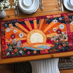 White Sun Rising Over Flower Field Table Runner