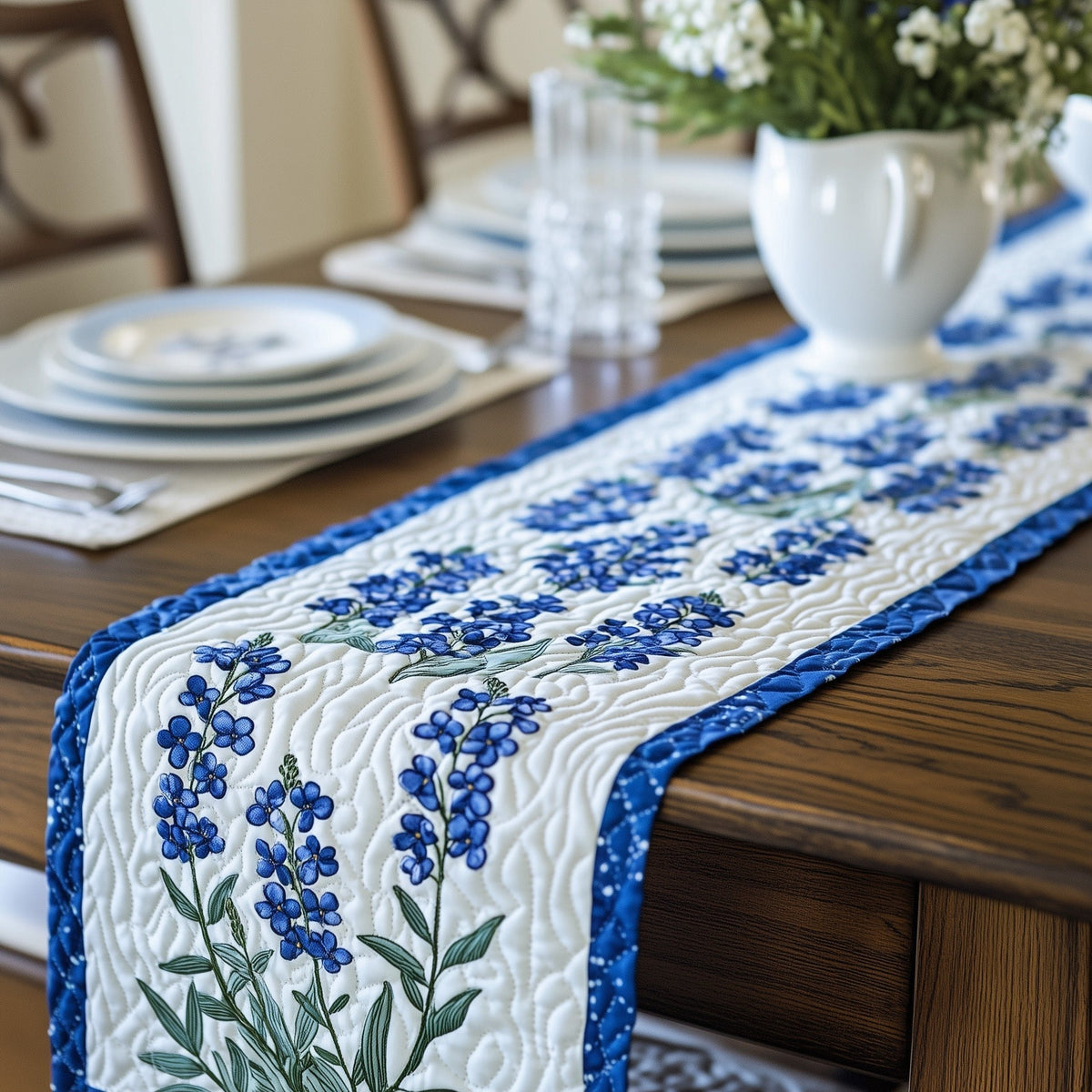 Bluebonnets with Deep Blue Border Table Runner