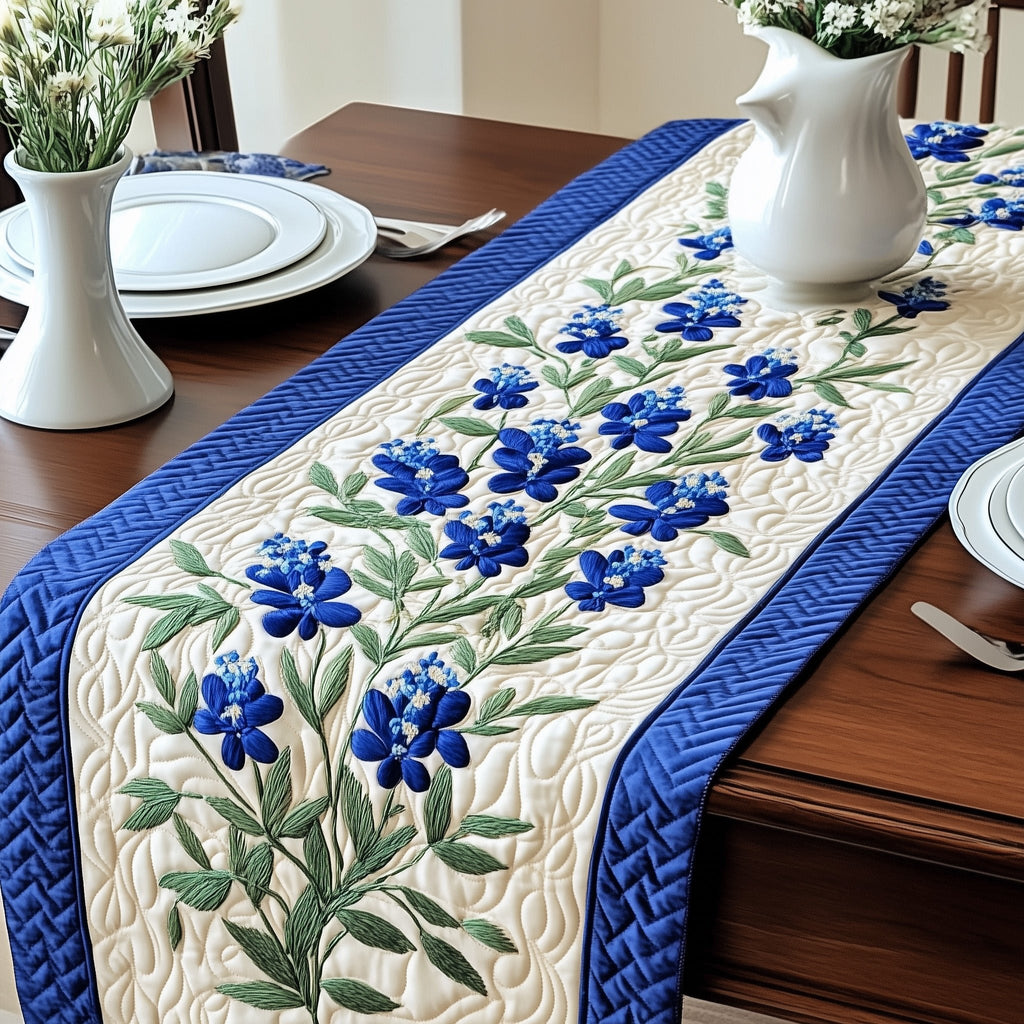 Bluebonnets with Braided Blue Border Table Runner