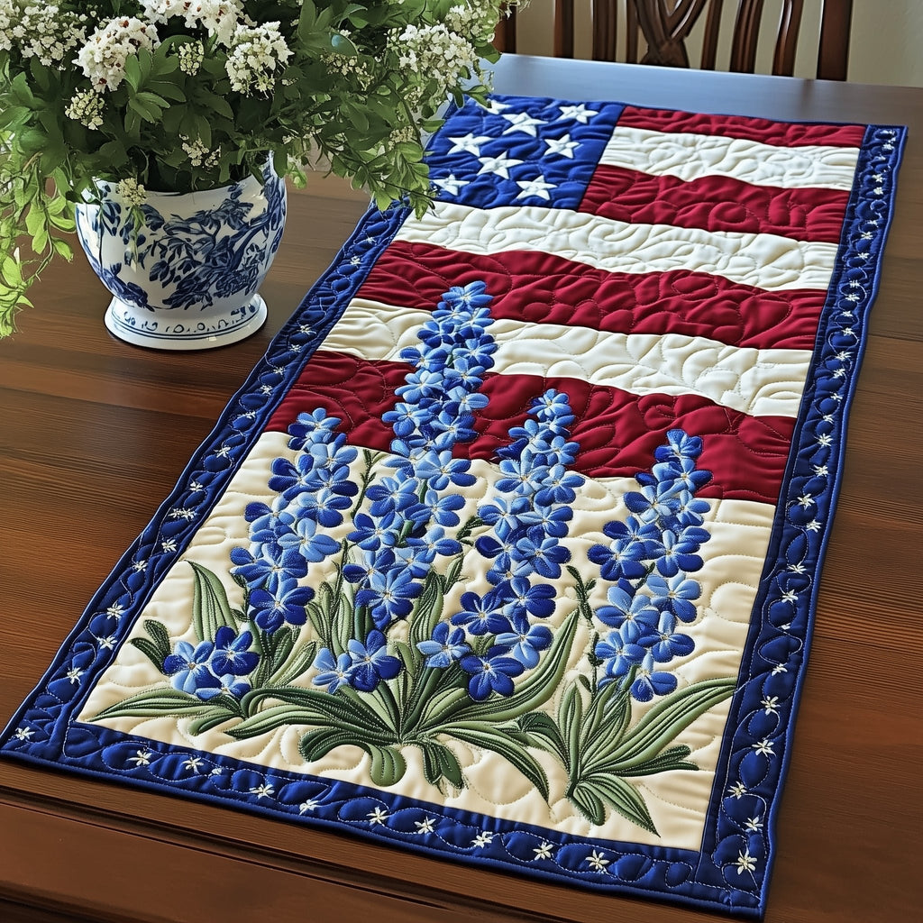 Bluebonnets on Flag Stripes Table Runner