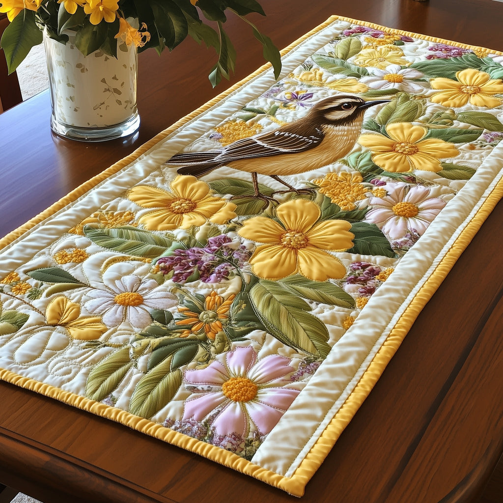 Small Bird Among Yellow Blossoms Table Runner