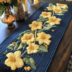 Yellow Blossoms on Navy Quilting Table Runner