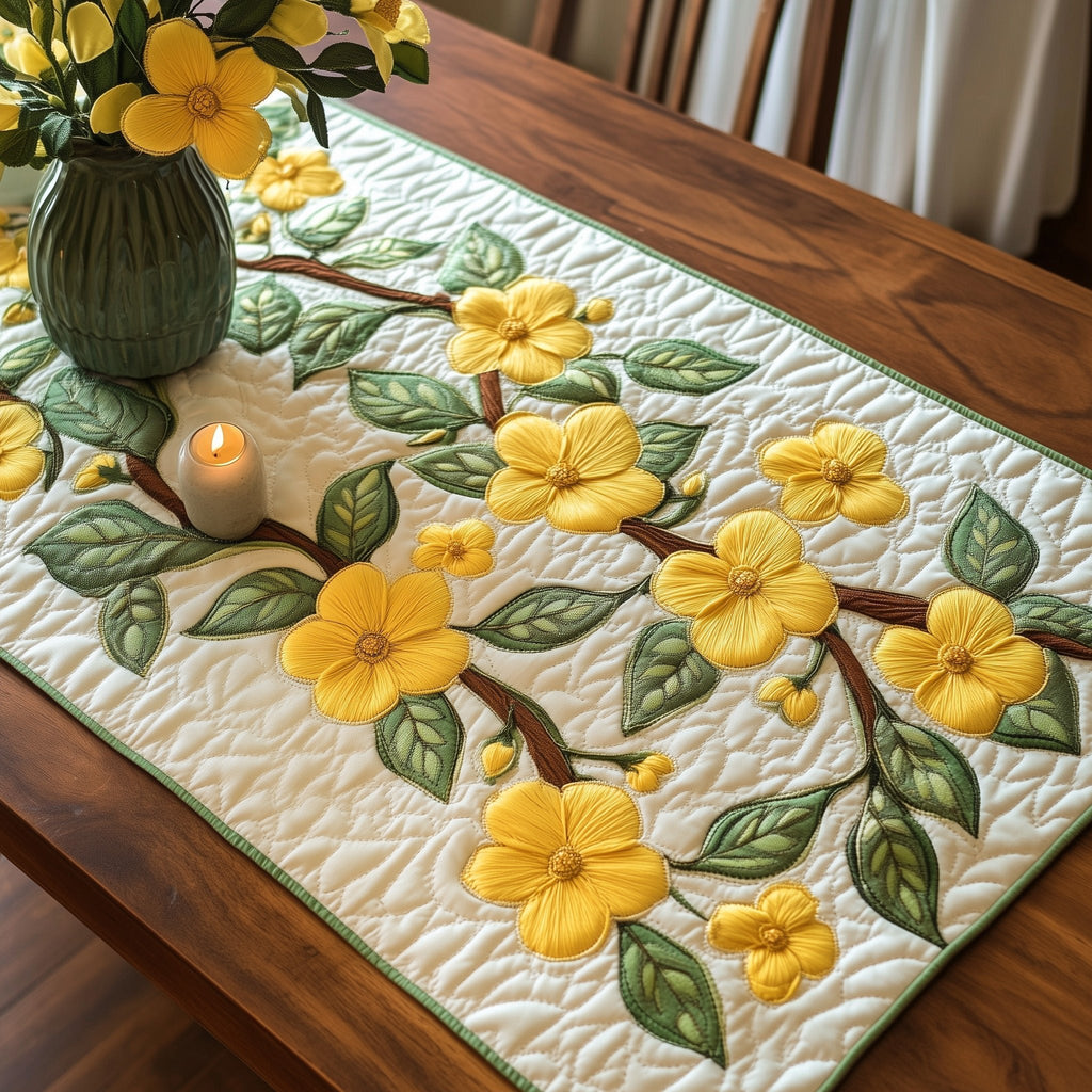 Yellow Blossoms and Green Leaves Table Runner