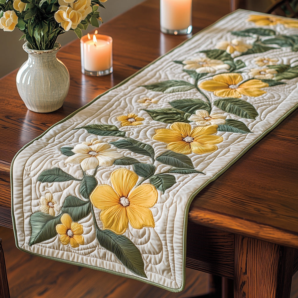 Yellow Flowers with Golden Trim Table Runner