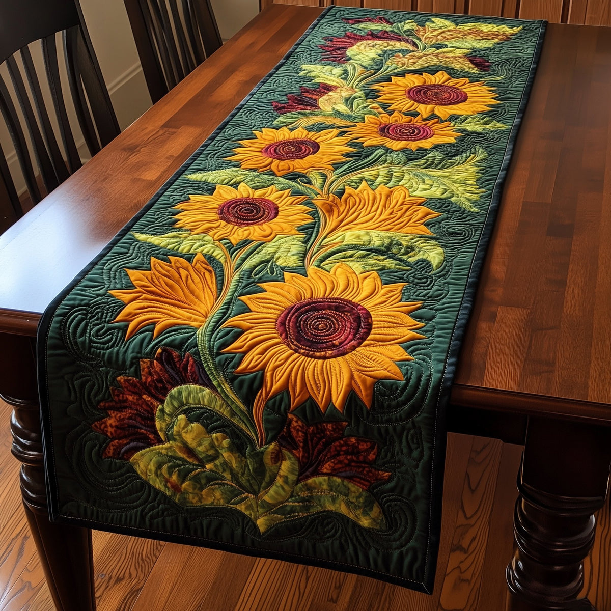 Sunflowers on Dark Green Ground Table Runner