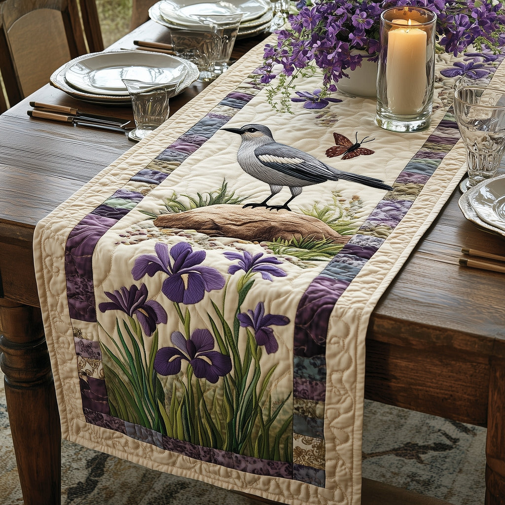 Grey Bird and Butterfly with Irises Table Runner