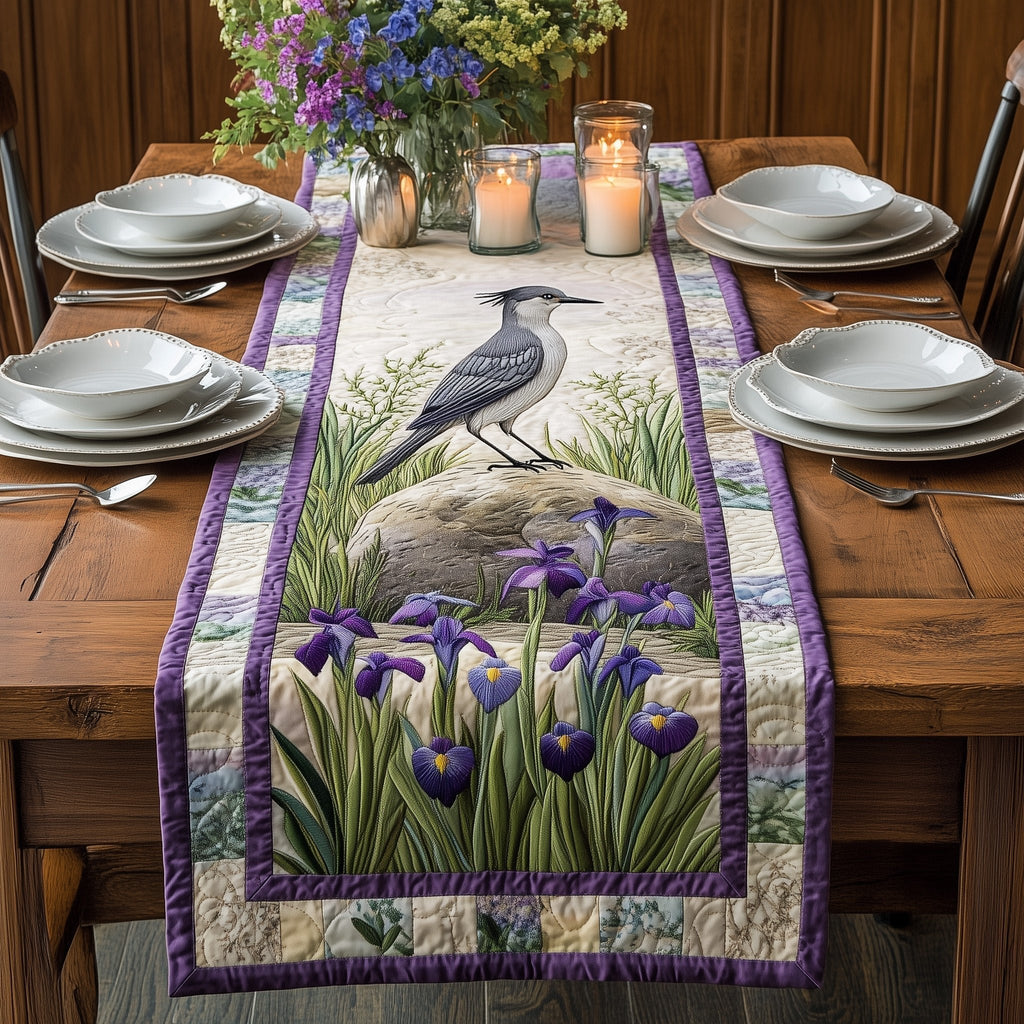 Bird on Stone in Iris Garden Table Runner
