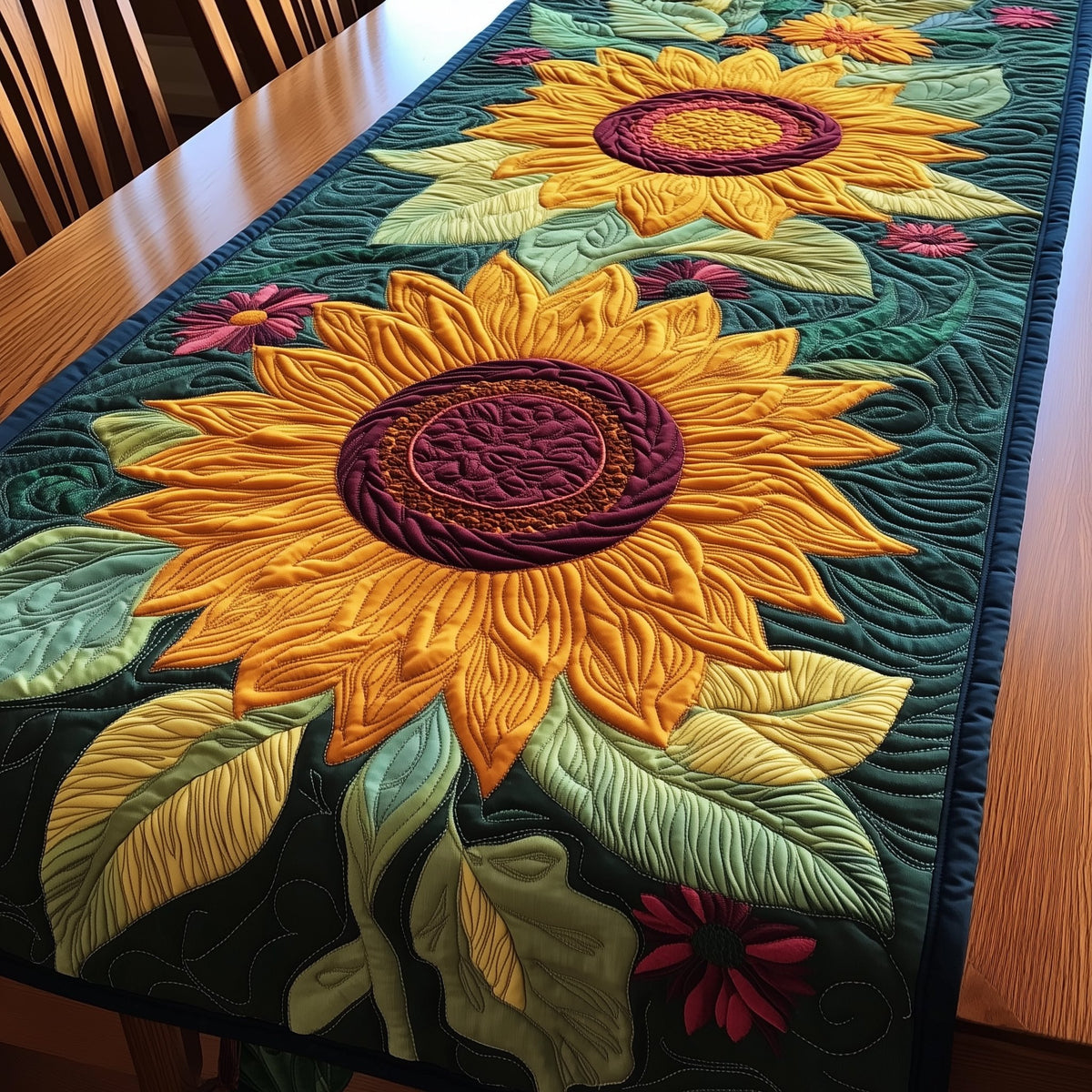 Giant Sunflower on Deep Teal Table Runner