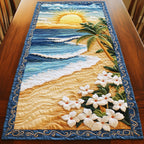 White Blossoms on Sandy Beach Table Runner