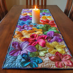 Vivid Tropical Blooms with Blue Butterfly Table Runner