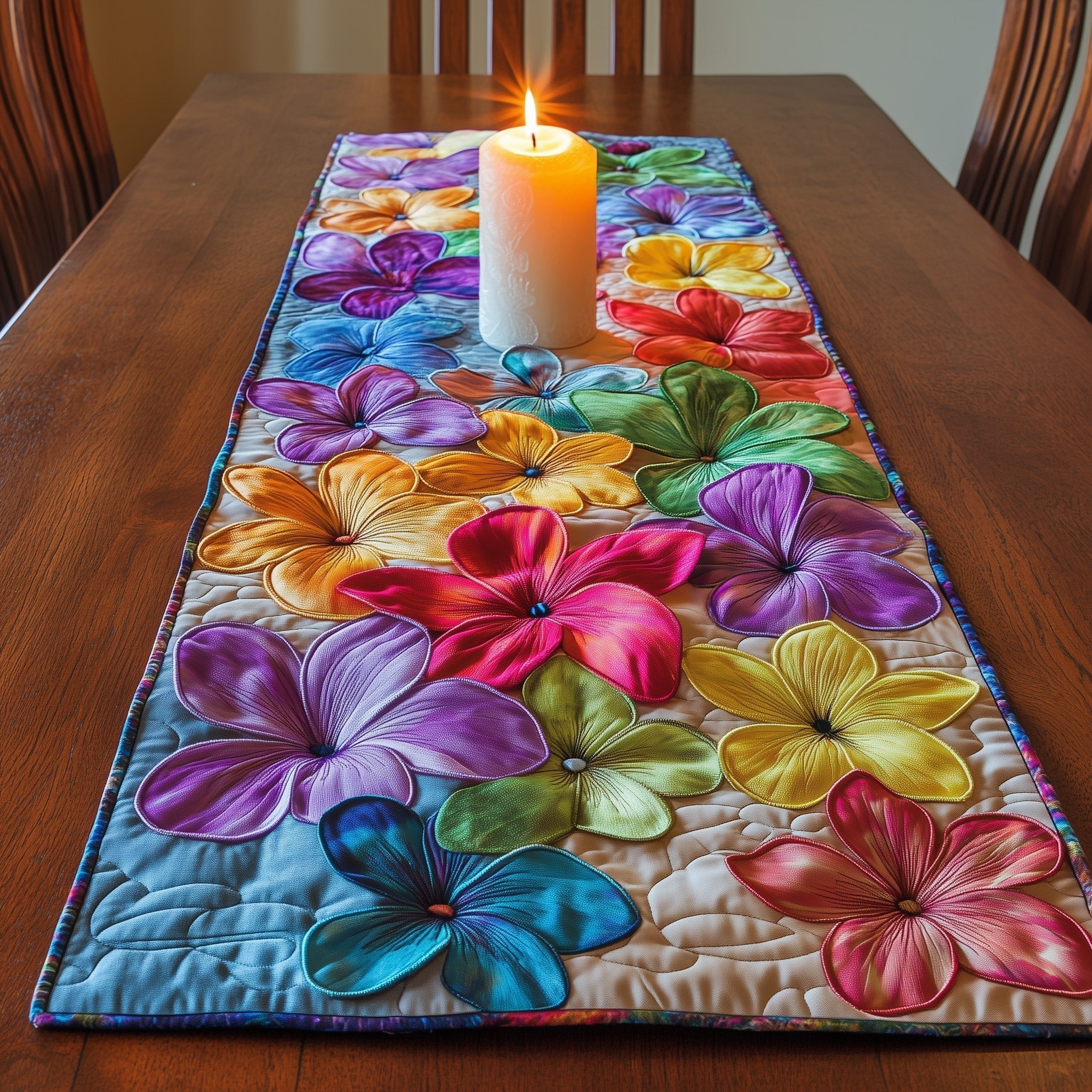 Vivid Tropical Blooms with Blue Butterfly Table Runner