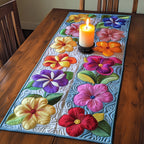 Bright Flowers on White Quilt Blocks Table Runner