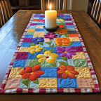 Tropical Flowers on Patchwork Squares Table Runner