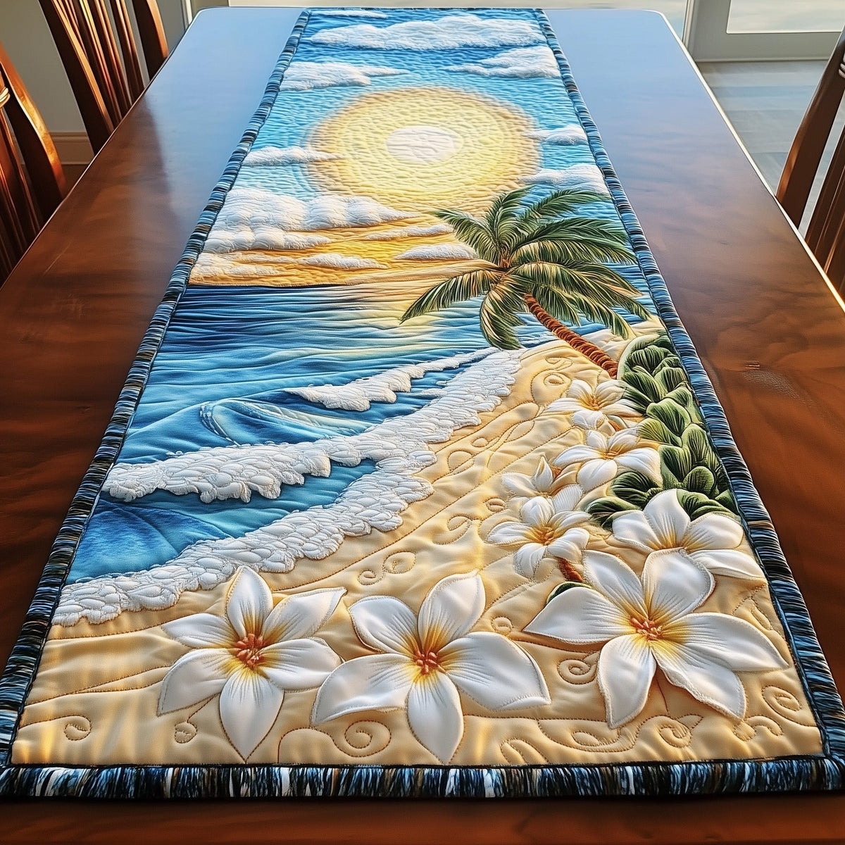 Palm Beach with White Plumeria Table Runner