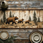 Mother Bear and Cubs in Pines Table Runner