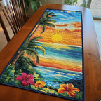 Tropical Sunset with Hibiscus and Palms Table Runner