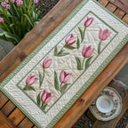 Three Pink Tulips on Cream Table Runner