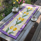 Yellow Tulips with Purple Border Table Runner