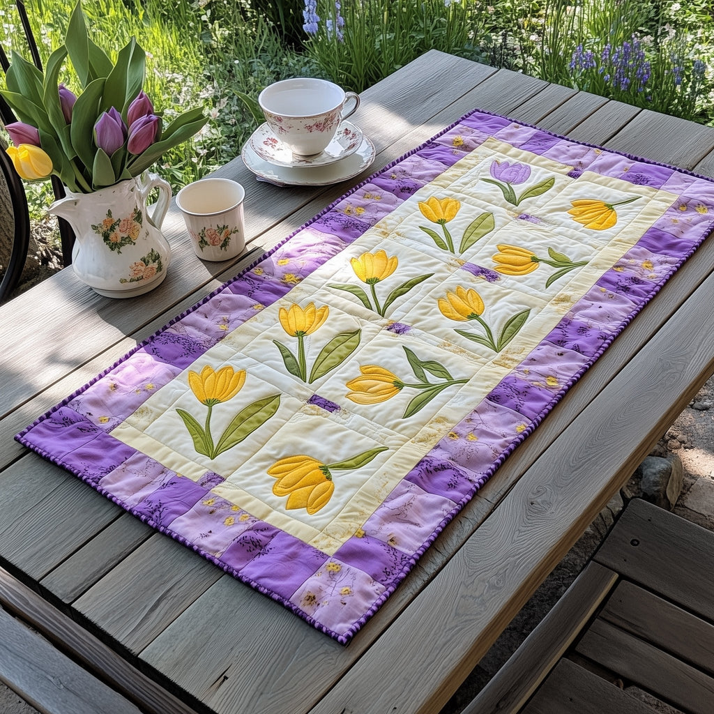 Yellow Tulip Blocks with Lilac Trim Table Runner