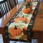Pumpkins and Pale Gourds on Green Table Runner