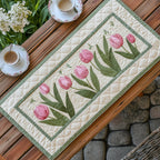 Pink Tulips in Cream Blocks Table Runner