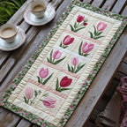 Pink Tulip Squares with Floral Edge Table Runner
